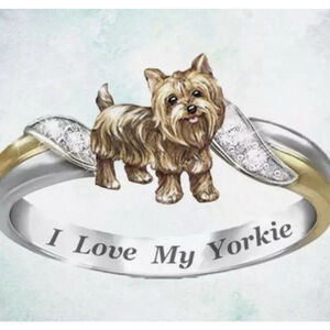 NWT Yorkie Yorkshire Terrier Dog Rings Red/Gold/Silver Souvenir Size 10(3in)